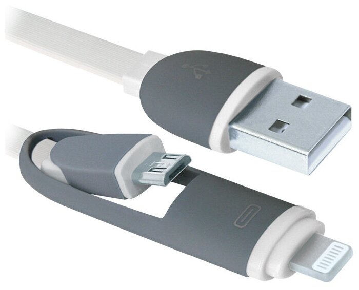 Кабель USB USB10-03BP белый, MicroUSB + Lightning, 1м DEFENDER 87493