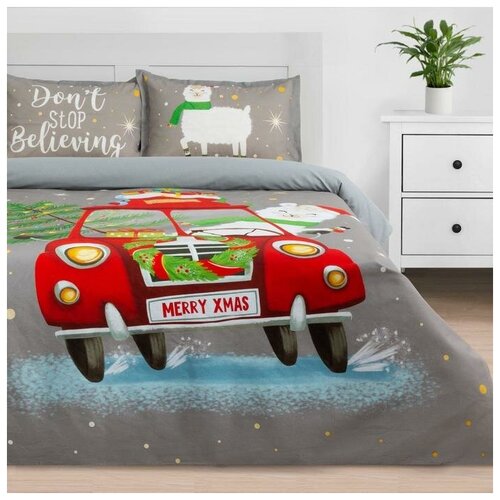 фото Постельное белье 2-спальное этель winter adventure, бязь, 2 наволочки 50 х 70 см, серый/красный