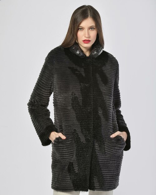 Пальто Symetrie Paris, бобр, силуэт прямой, размер L, серый