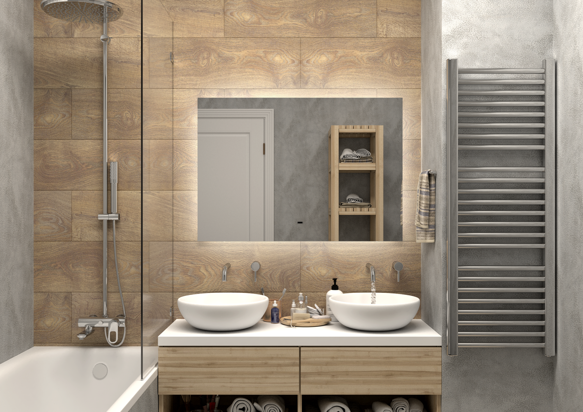 фото Зеркало "Trezhe Led" 1000х700 с бесконтактным сенсором, холодная подсветка