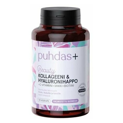 Коллаген и гиалуроновая кислота puhdas+ Kollageeni & Hyaluronihappo , 120 Капсул (из Финляндии)