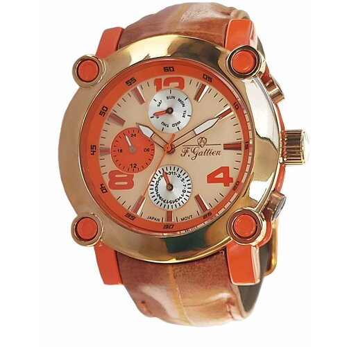 Наручные часы F.Gattien, коричневый ремешок hirsch каучук застежка пряжка для мужчин размер 22 коричневый