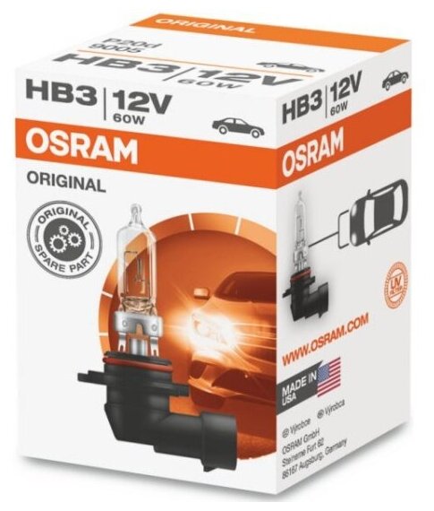 Лампа автомобильная Osram HB3/9005 60W P20d 12V, 1шт, 9005