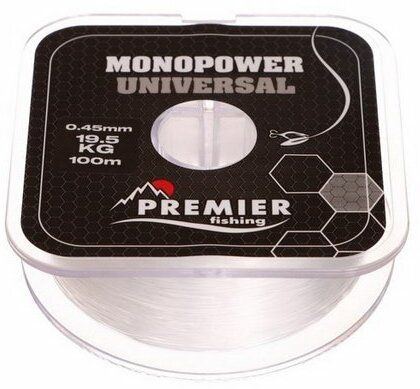 Леска Preмier fishing MONOPOWER Universal, диаметр 0.45 мм, тест 19.5 кг, 100 м, прозрачная