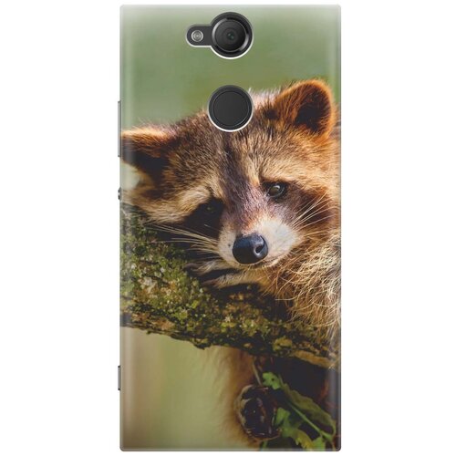 фото Cиликоновый чехол на sony xperia xa2 / сони иксперия ха2 с принтом "задумчивый енот" gosso