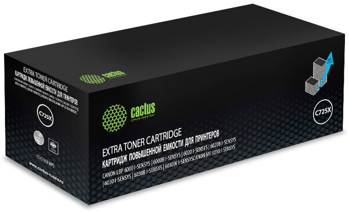 Картридж Cactus CS-C725X-MPS 725X черный, для CANON LBP 6000/6020/6030B i-Sensys, ресурс до 3000 страниц