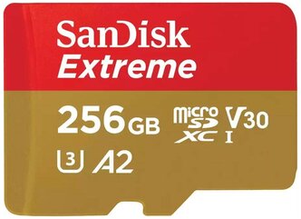Карта памяти SanDisk microSDXC 256 ГБ Class 10, V30, A2, UHS-I U3, R/W 190/130 МБ/с, 1 шт., красный/бежевый