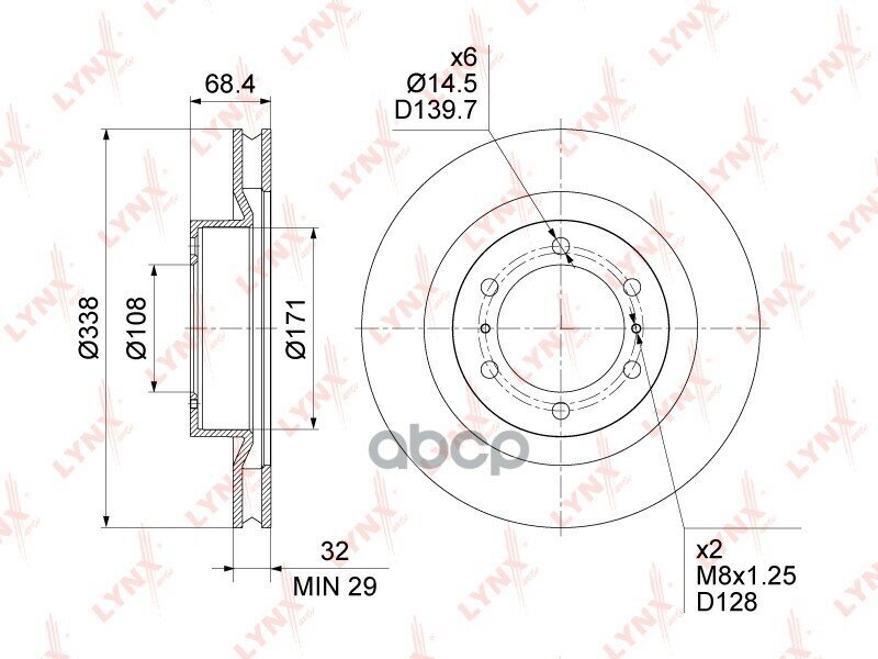 Диск Тормозной Передний (338X32) Toyota 4Runner 10> / Land Cruiser Prado(150) 09>, Lexus Gx460 10> LYNXauto арт. BN-1634