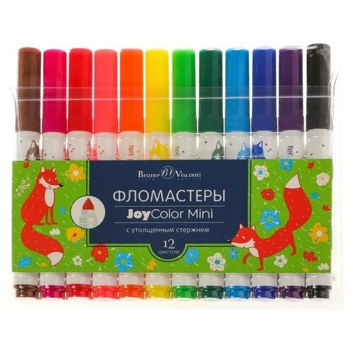 Фломастеры с утолщённым стержнем 12 цветов Joycolor Mini, в пластиковом кармане
