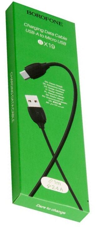 Кабель USB-A - Micro-USB BOROFONE BX19, черный 2.4A, длина 1м.