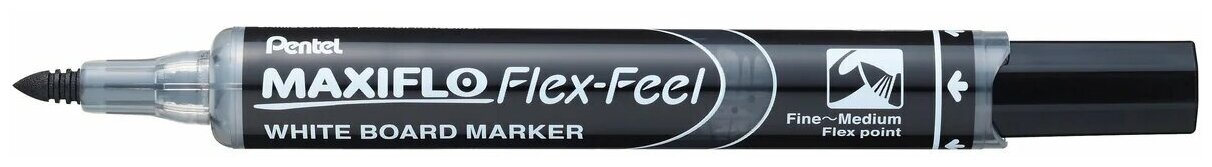 Маркер для белых досок "Pentel"Maxiflo Flex-Feel, гибкий наконечник, 1 - 5 мм перо круглое MWL5SBF-AX черный