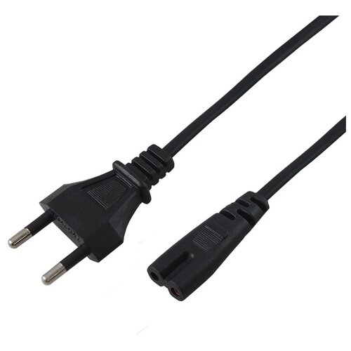 фото Сетевой шнур, вилка- евроразъем с7, кабель 2x0,5 мм 5 м (для питания ноутбука) pe пакет, цвет: черный rexant