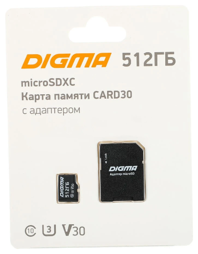 Флеш карта microSDXC 512Gb Class10 Digma CARD30 + adapter