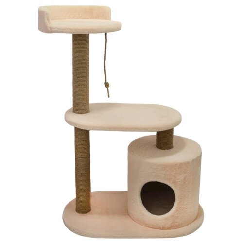 Игровой комплекс - когтеточка для кошек с домиком, лежанкой Коффчег модель Уют 70*40*102 Бежевый