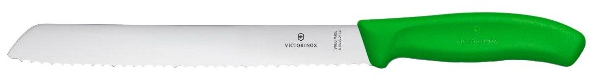 Нож Victorinox для хлеба, лезвие 21 см волнистое, зеленый, в блистере - фотография № 1