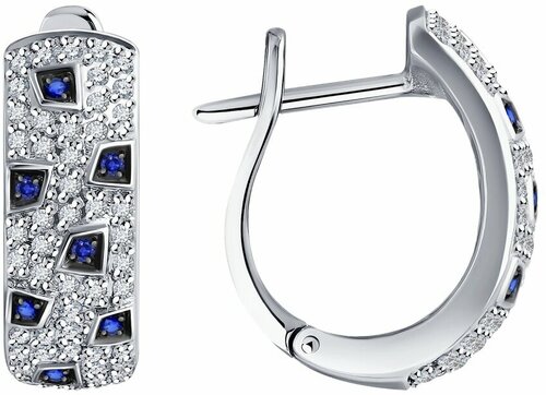 Серьги Diamant online, белое золото, 585 проба, сапфир, бриллиант, длина 1.7 см