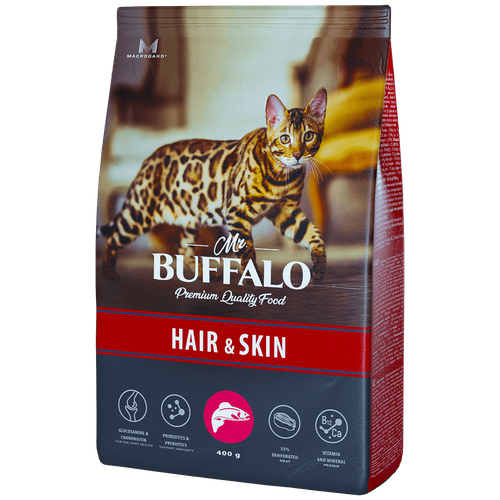 Баффало Mr.Buffalo Adult Hair&Skin 1шт -400г с лососем для кожи и шерсти сухой корм для кошек