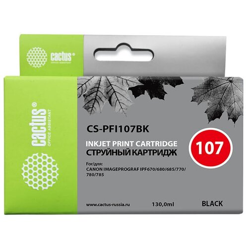 картридж совм cactus pfi107mbk черный матовый для canon ip ipf670 ipf680 ipf685 130мл цена за штуку 308308 Картридж cactus CS-PFI107BK, 130 стр, черный