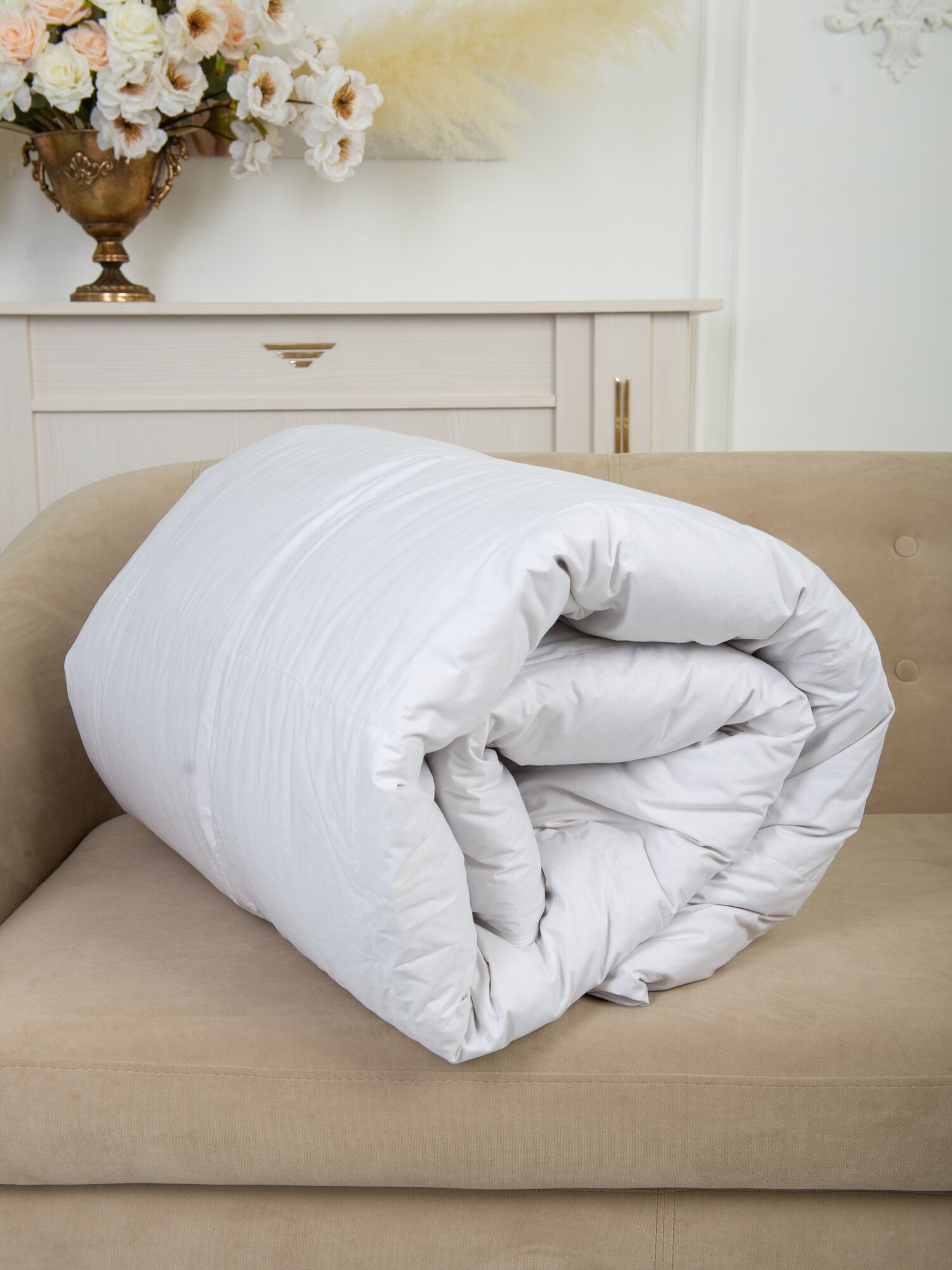 Одеяло Летний сон всесезонное натуральное 2 спальное евро 200х220, гусиный пух, мягкое, кассетное, хлопок, текстиль для дома для уюта, для взрослых
