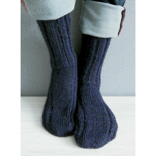 фото Мужские носки , 1 пара, классические, бесшовные, ручная работа, вязаные, размер 42/44, синий тёплая пара