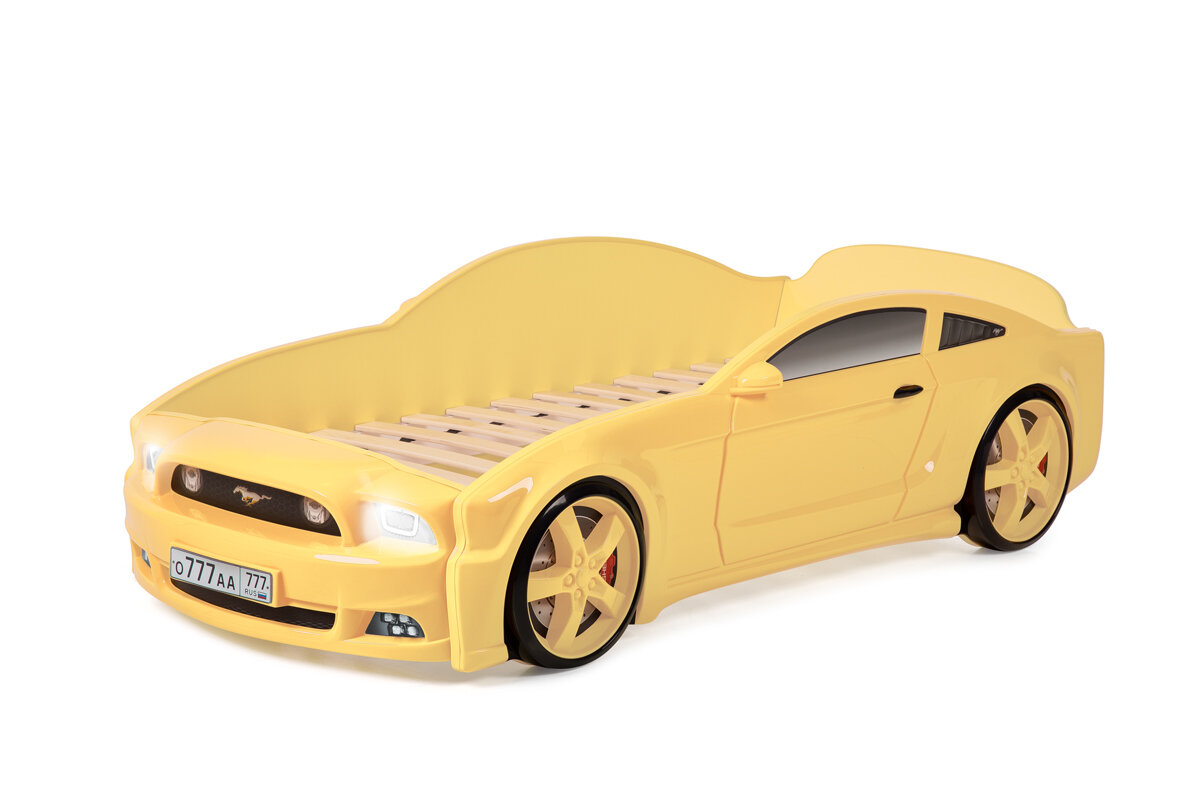 Futuka Kids кровать-машина Light 3D "Mustang" с фарами, цвет солнечный