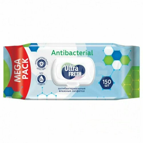 Ultra Fresh Влажные салфетки Antibacterial с клапаном, 150 шт салфетки влажные ultra fresh antibacterial 15 шт