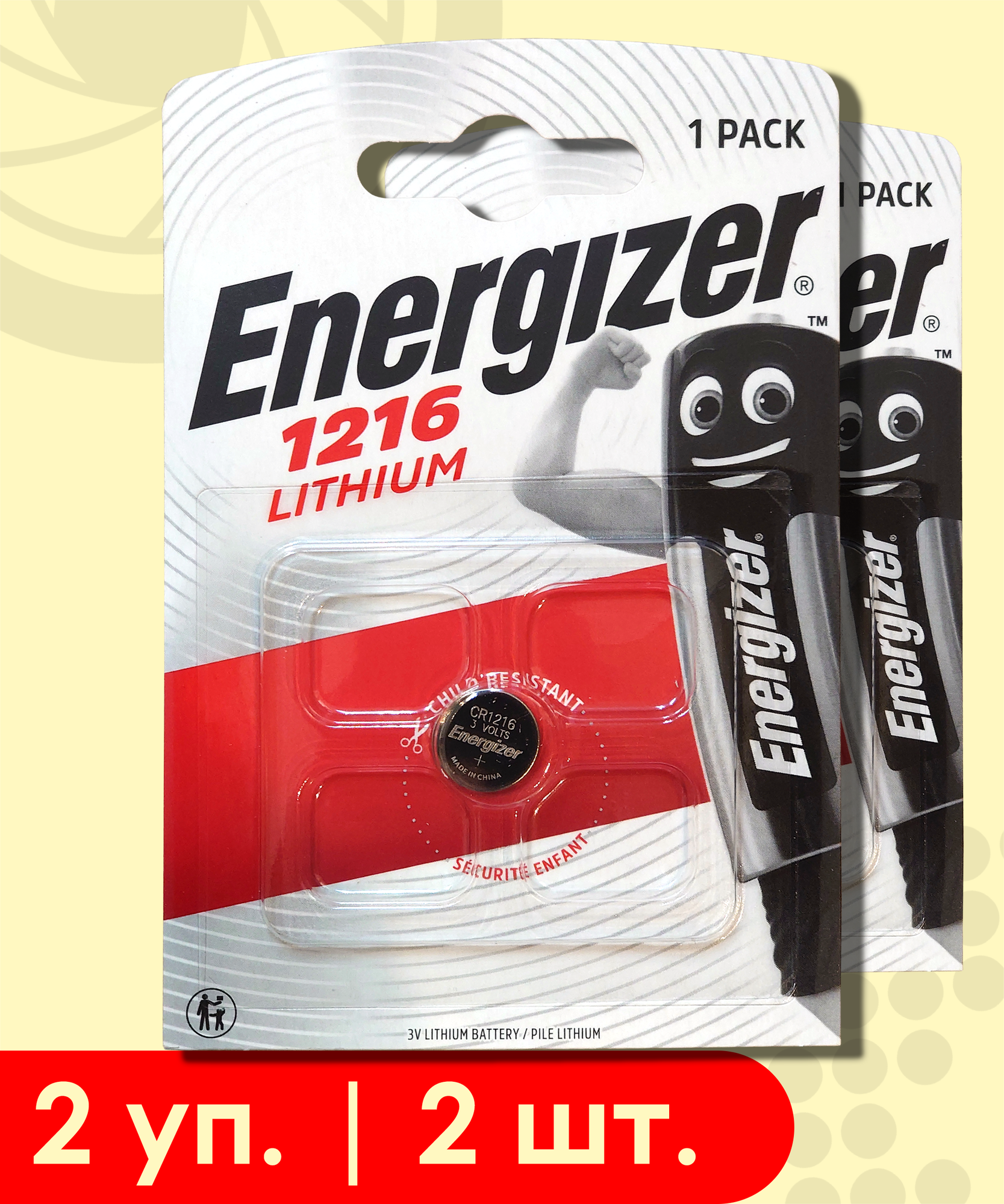 Energizer 1216 (CR1216) | 3 Вольта, Литиевые батарейки - 2 шт.