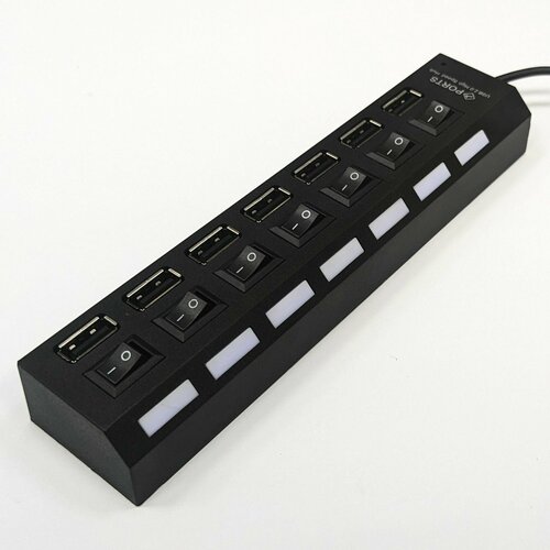 USB-ХАБ разветвитель USB-hub 7 портов с выключателями черный 58100₽