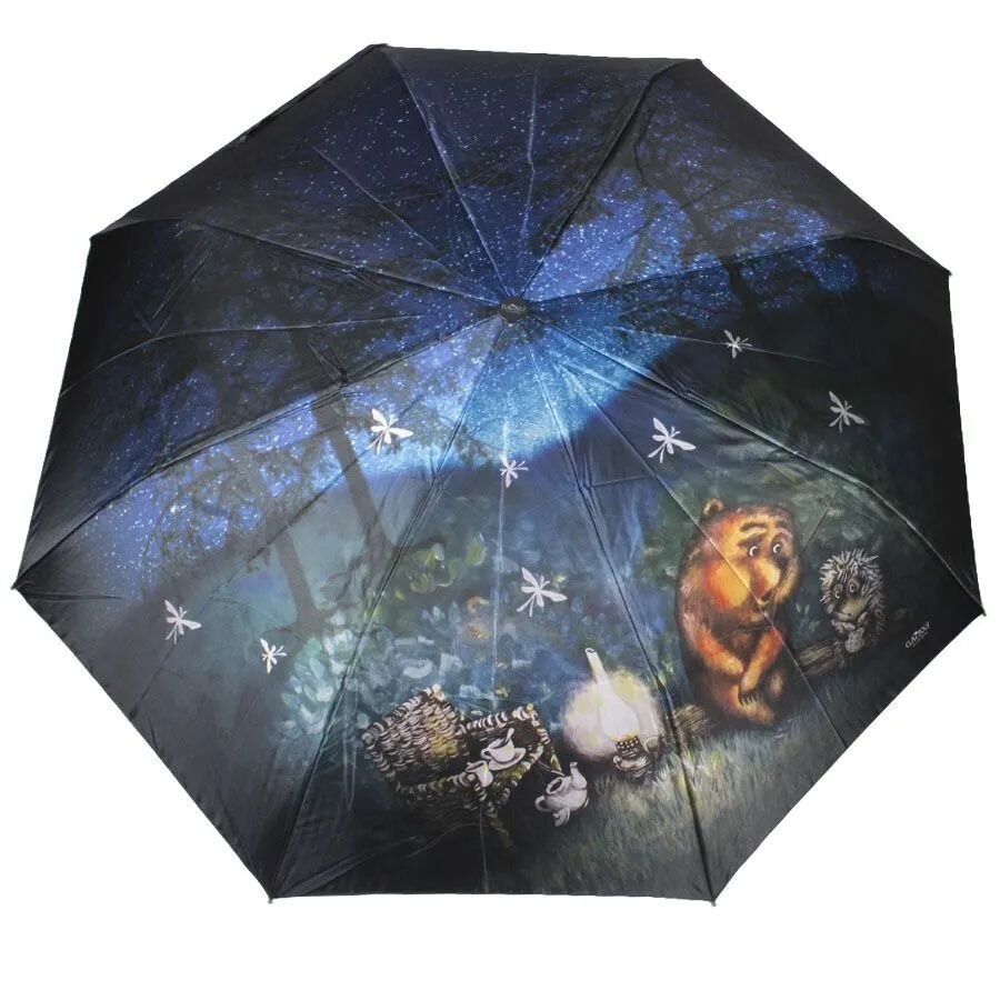 фото Зонт женский Galaxy 3034BF Ёжик в тумане серый металлик ручка полуавтомат 3 сложения