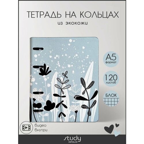 фото Тетрадь общая infolio study "field" на кольцах со сменным блоком, а5 формат на 120 листов в клетку, гибкая обложка из кожзама