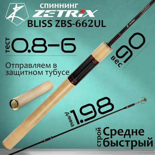 Спиннинг для рыбалки Zetrix BLISS ZBS-662UL 1.98м 0.8-6гр, штекерный