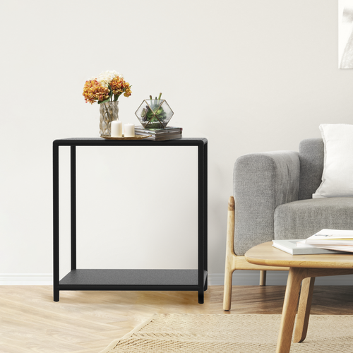 Стеллаж этажерка широкий в стиле лофт металлические, мебель лофт для гостиной прихожей спальни ванной кухни, полки напольные столик, обувница, подставка для цветов, 2 полки, 65х65x70 см, Чёрный, Delta-Loft