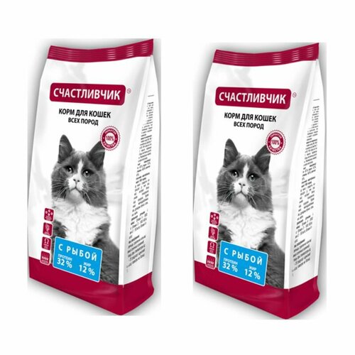 Счастливчик Корм сухой для кошек с рыбой, 400 г, 2 уп