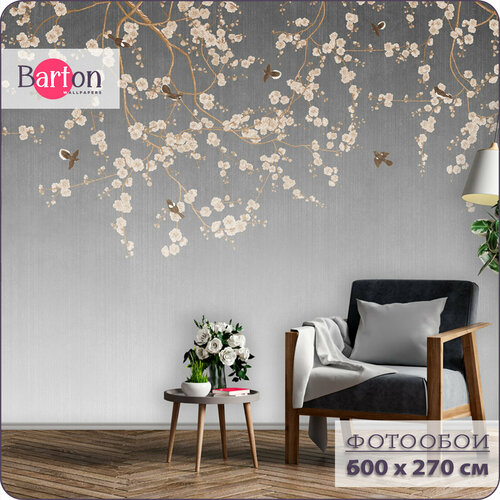 Фотообои на стену флизелиновые 3d Цветы Птицы 600х270 см Bartonwall F110