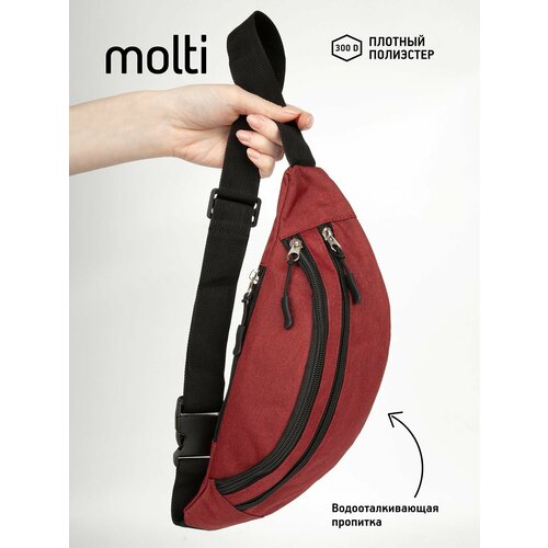 фото Сумка поясная molti, фактура плетеная, бордовый