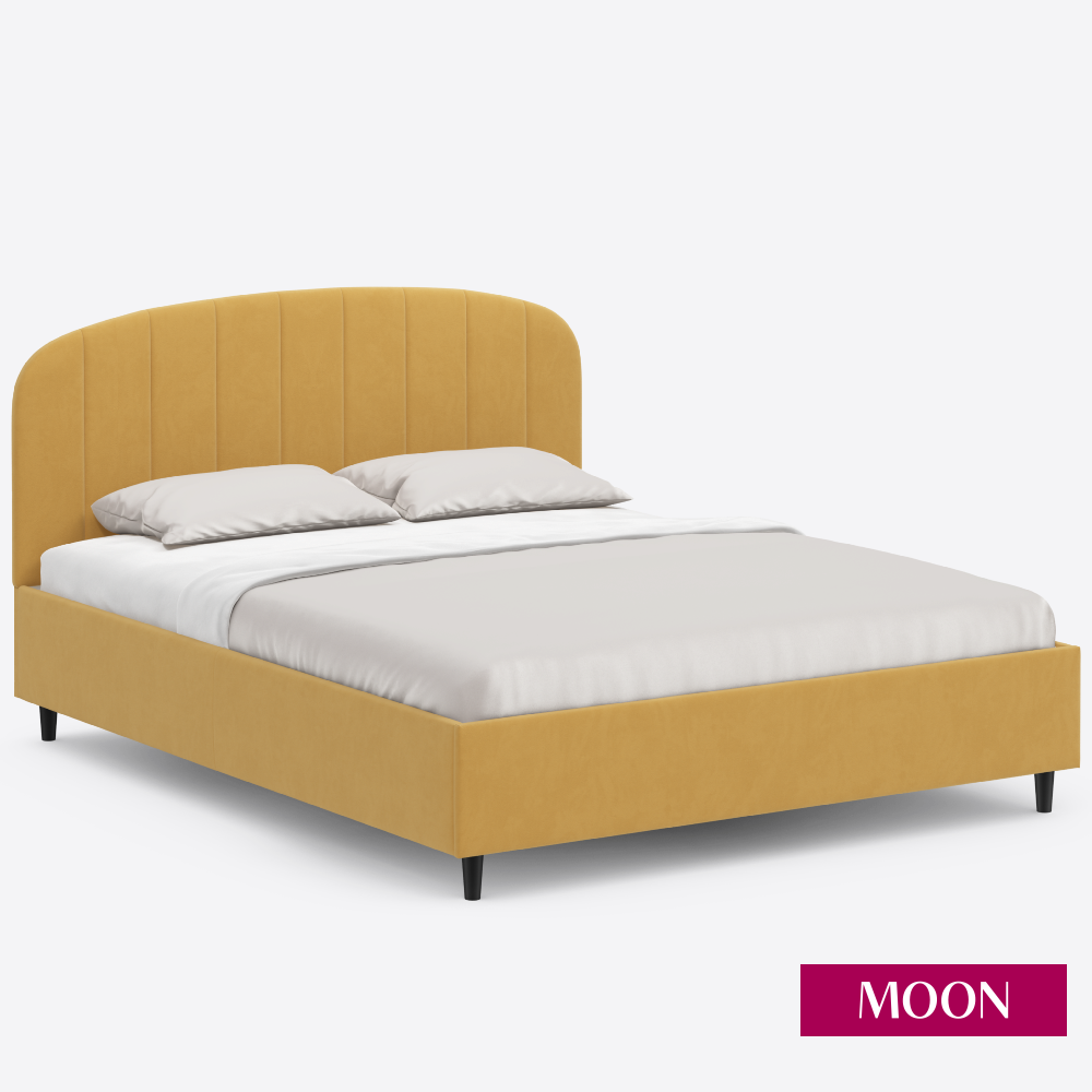 Кровать двуспальная с подъемным механизмом на ножках, MOON FAMILY 1262, размер 140х200 см, велюр желтый. Ортопедическое основание в комплекте