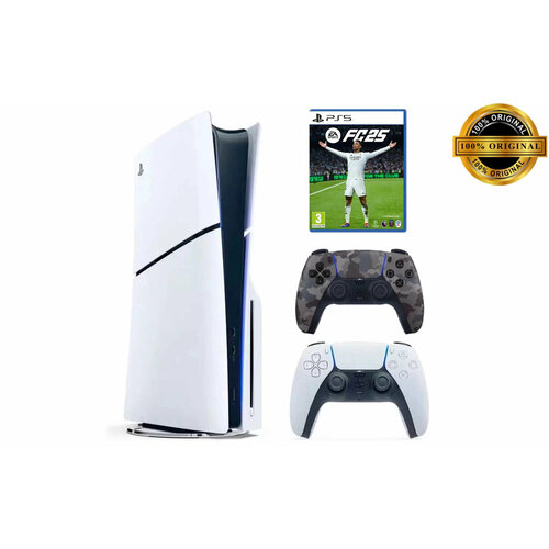Игровая приставка Sony PlayStation 5 Slim с дисководом 1 ТБ два геймпада белый и камуфляжный Fifa 25 86000₽