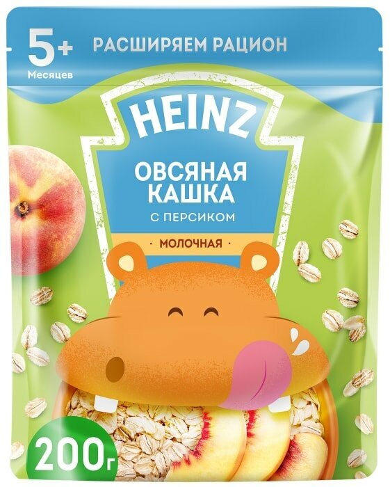 Каша Heinz Овсяная с персиком молочная с 5 месяцев 200г