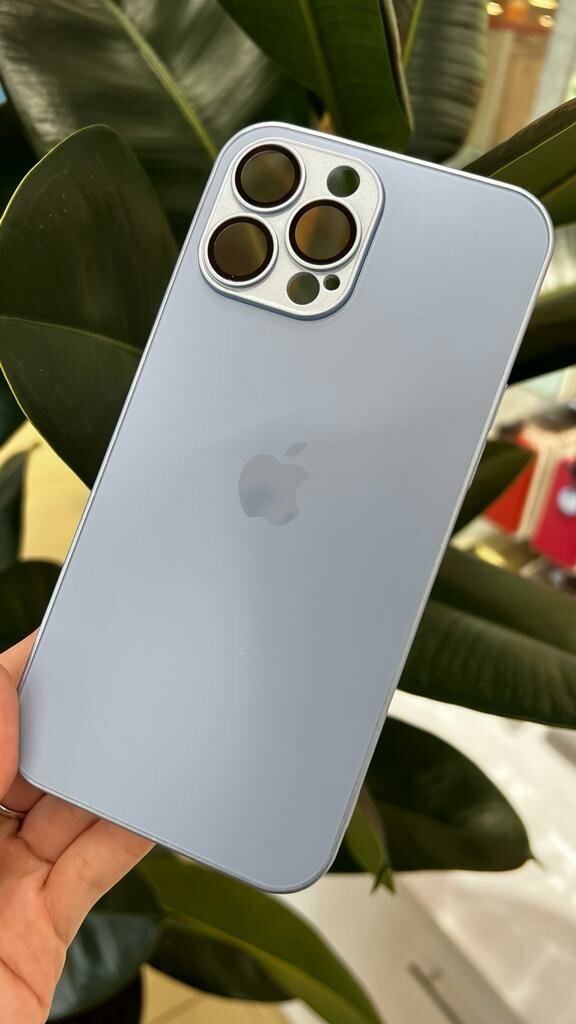 (AG) Чехол матовый для IPhone 13 Pro голубой с защитным стеклом на линзах и Logo