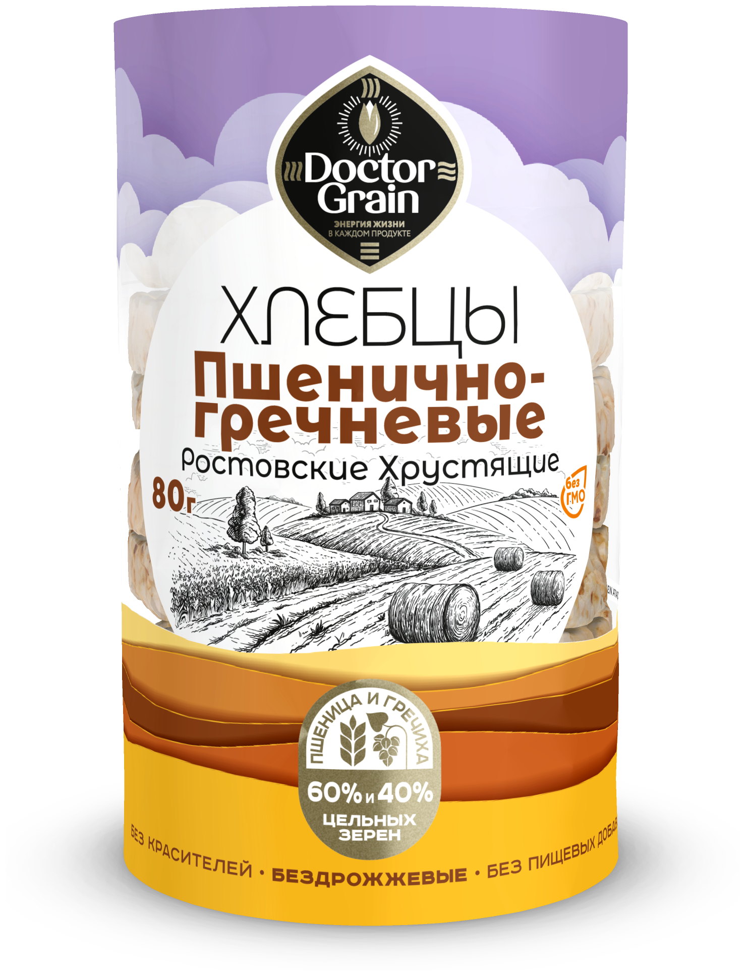 Хлебцы Пшенично-Гречневые, 80г Доктор Граин, цельнозерновые, здоровый перекус