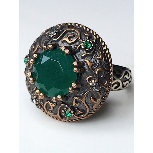 фото Кольцо бижутерный сплав, хризопраз, фианит, размер 18.5, мультиколор украшения винтаж