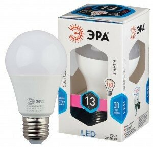 Светодиодная LED лампа ЭРА стандарт ЛОН A60 E27 13W(1040lm) 4000K 4K 110x65 13W-840-E27 6087 (упаковка 10 штук)