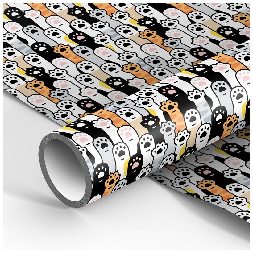 Упаковочная бумага глянц. 70*100см, MESHU "Cute paws", 90г/м2 (арт. 340600)