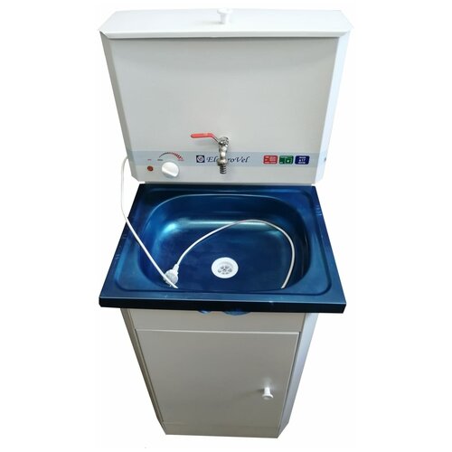Умывальник 17 литров с подогревом ElectroVel дачный. Нержавеющая мойка. Оцинкованный бак. Белый.