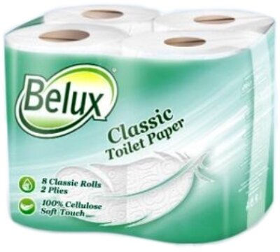 Туалетная бумага Belux Classic белая двухслойная 8 рул, белый, без запаха