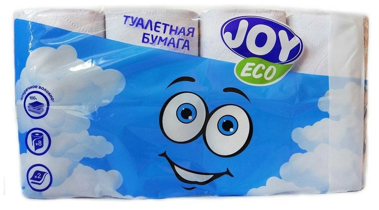 Бумага туалетная Joy eco бытовая 2-хслойная 17.5м белый (упаковка: 8 рулонов)