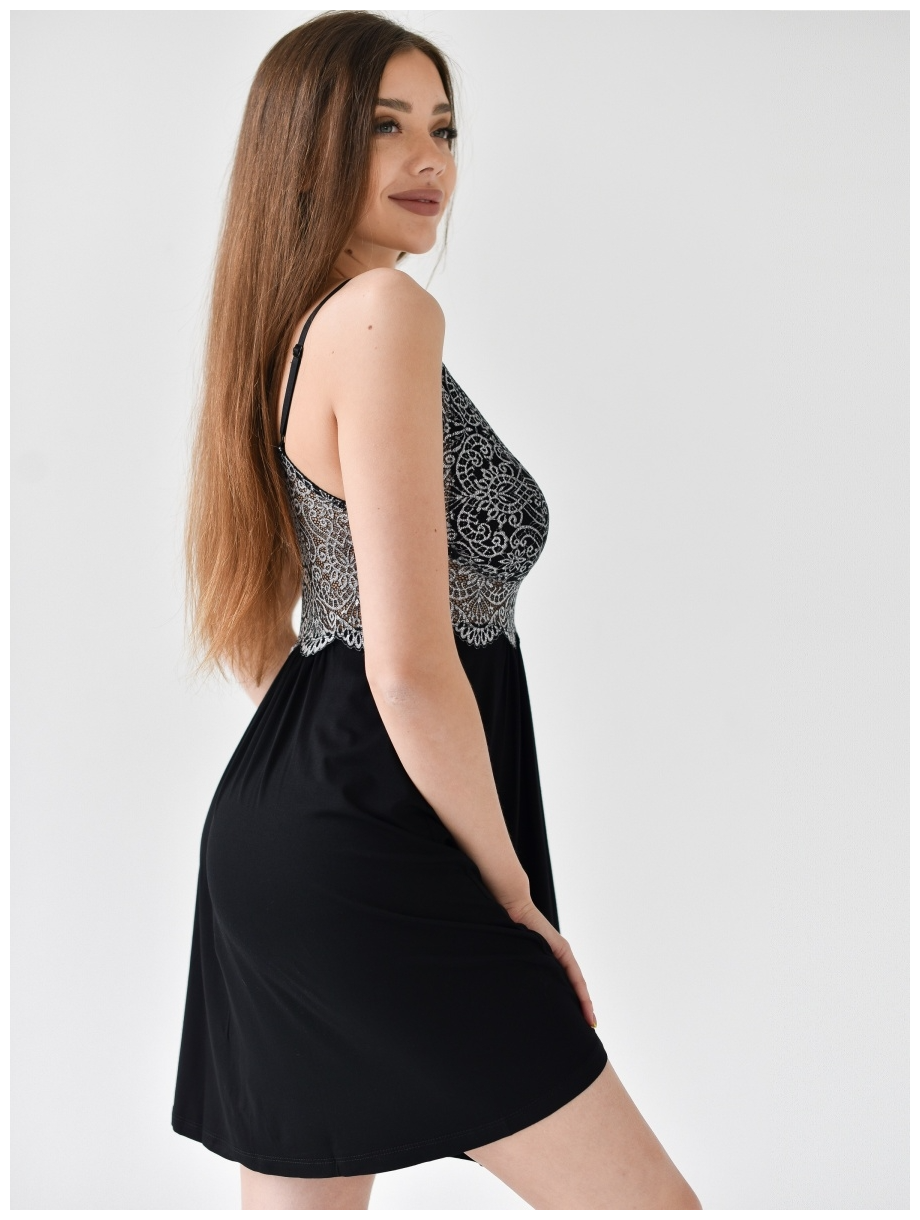 Женская ночная сорочка Флоренция с кружевом, сексуальная, укороченная модель на бретелях, размер 52. Текстильный край. - фотография № 6
