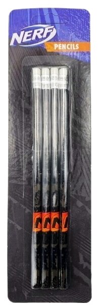 Nerf Набор карандашей чернографитных с ластиком HB, 4 шт. (063007004-17) черный