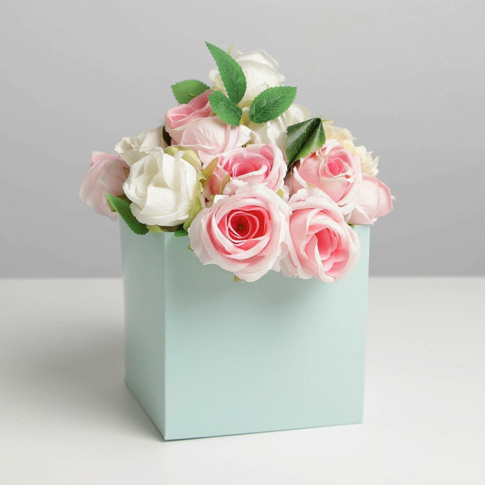 Коробка для цветов с PVC крышкой, мятная, 12 х 12 х 12 см - фотография № 1