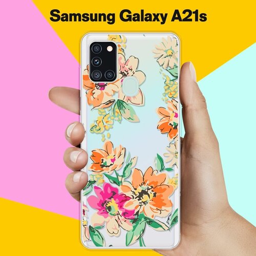 Силиконовый чехол Цветы оранжевые на Samsung Galaxy A21s